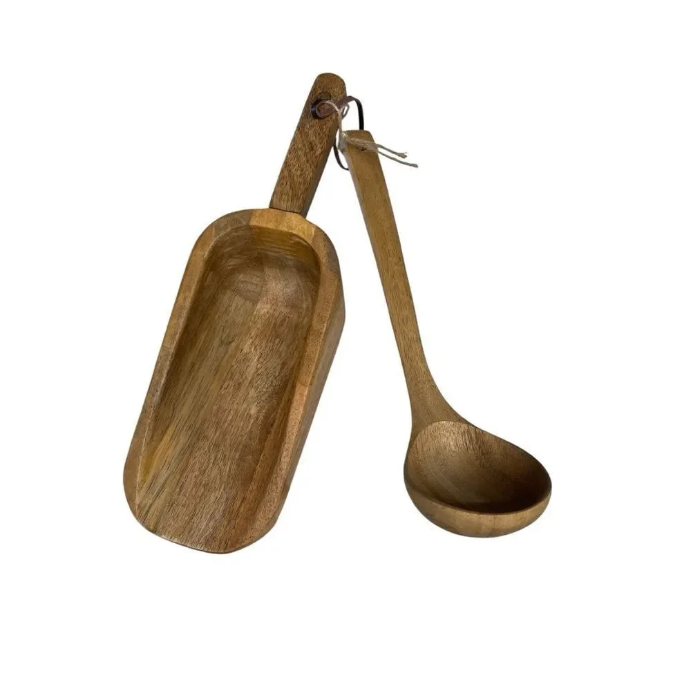 Rustic Wooden Spoon and Scoop Set